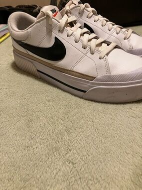 Nike women White Sneakers with Black Swoosh and Beige Trim